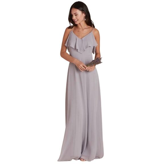 BIRDY GREY Jane Convertible Ruffle V Neck Gown in Silver - Picture 1 of 9